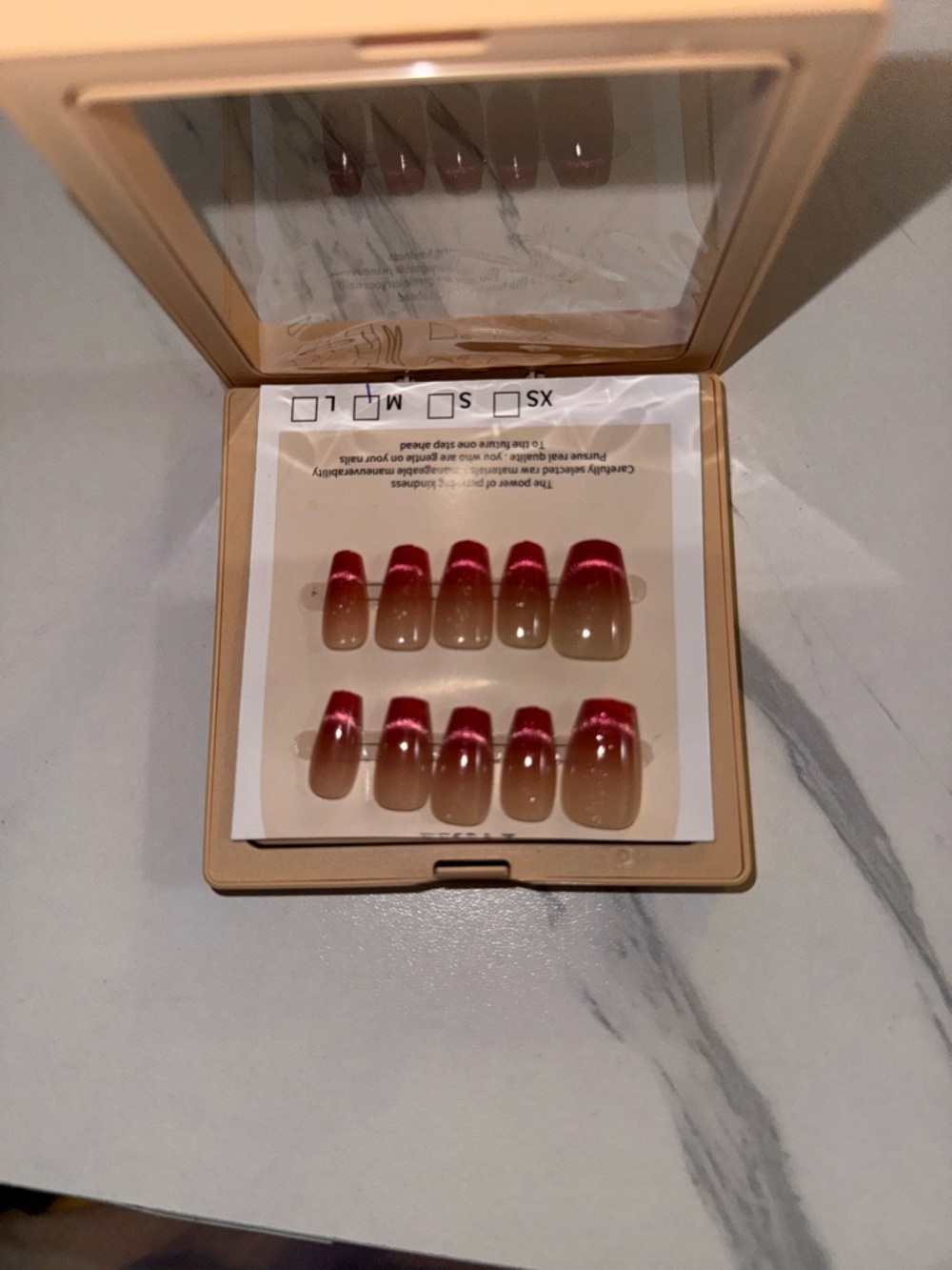 Ombre Red to Nude Press-On Toe Nail Set - Size Medium - 10pcs - Picture 3 of 3